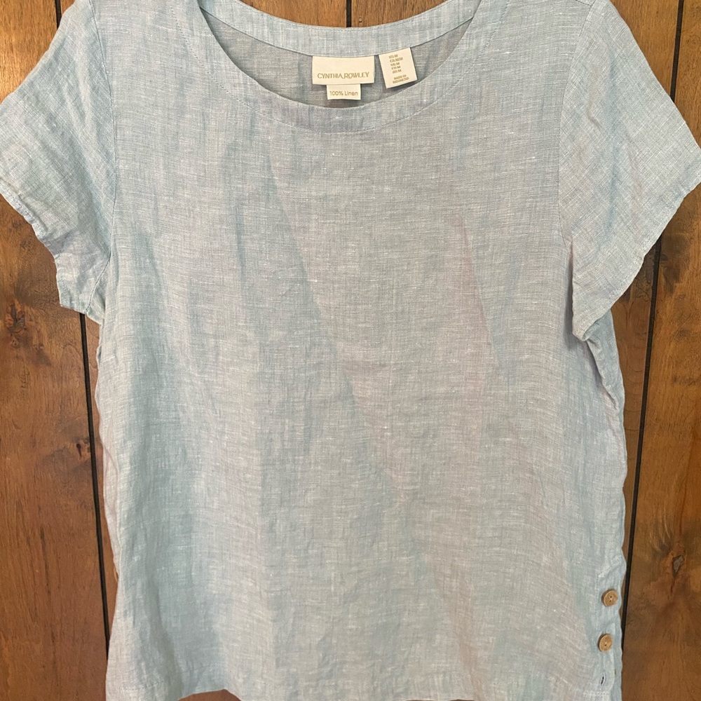 Cynthia Rowley Sky Blue Button-Detail Blouse 100% Linen